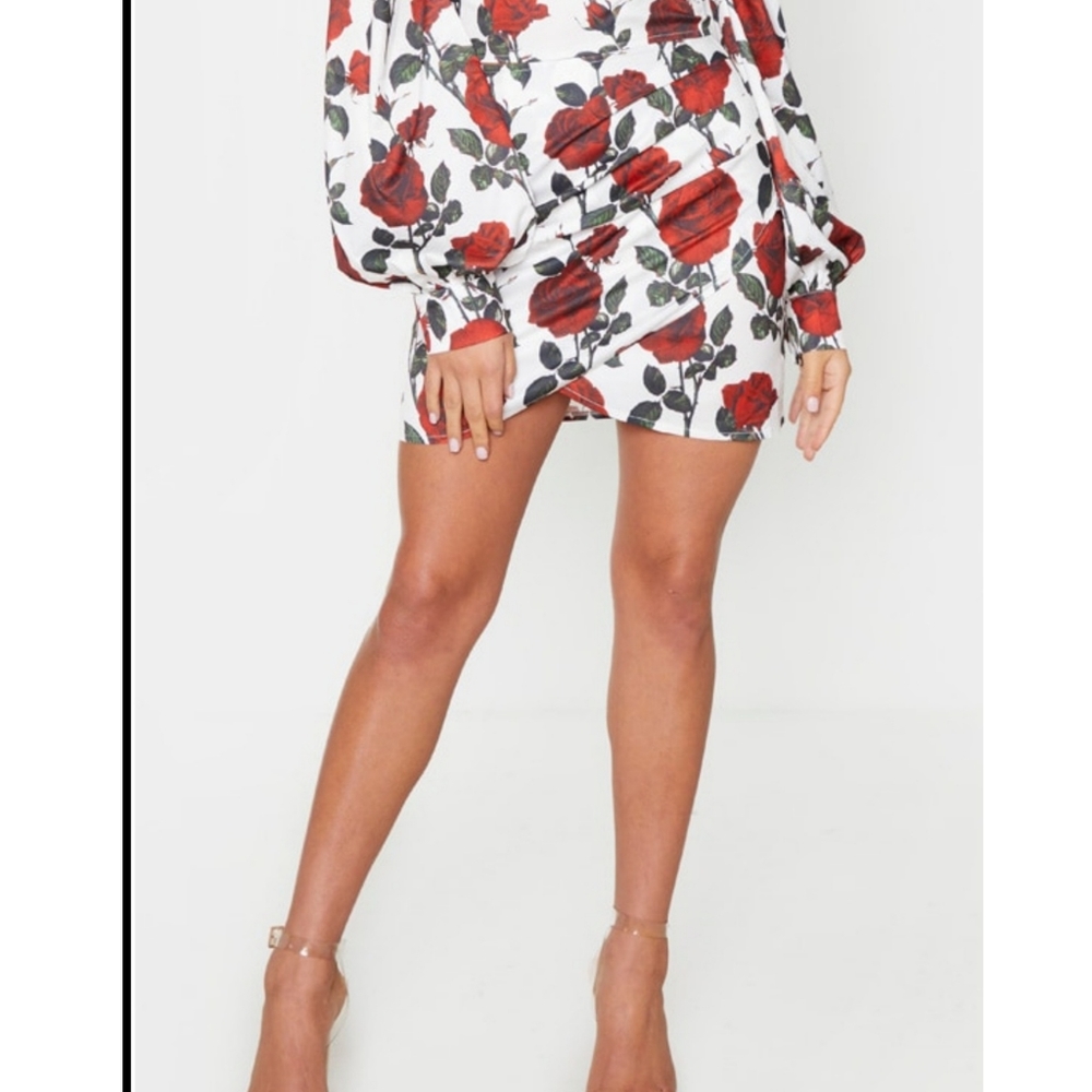 Floral Print Woven Panel Front Mini Skirt